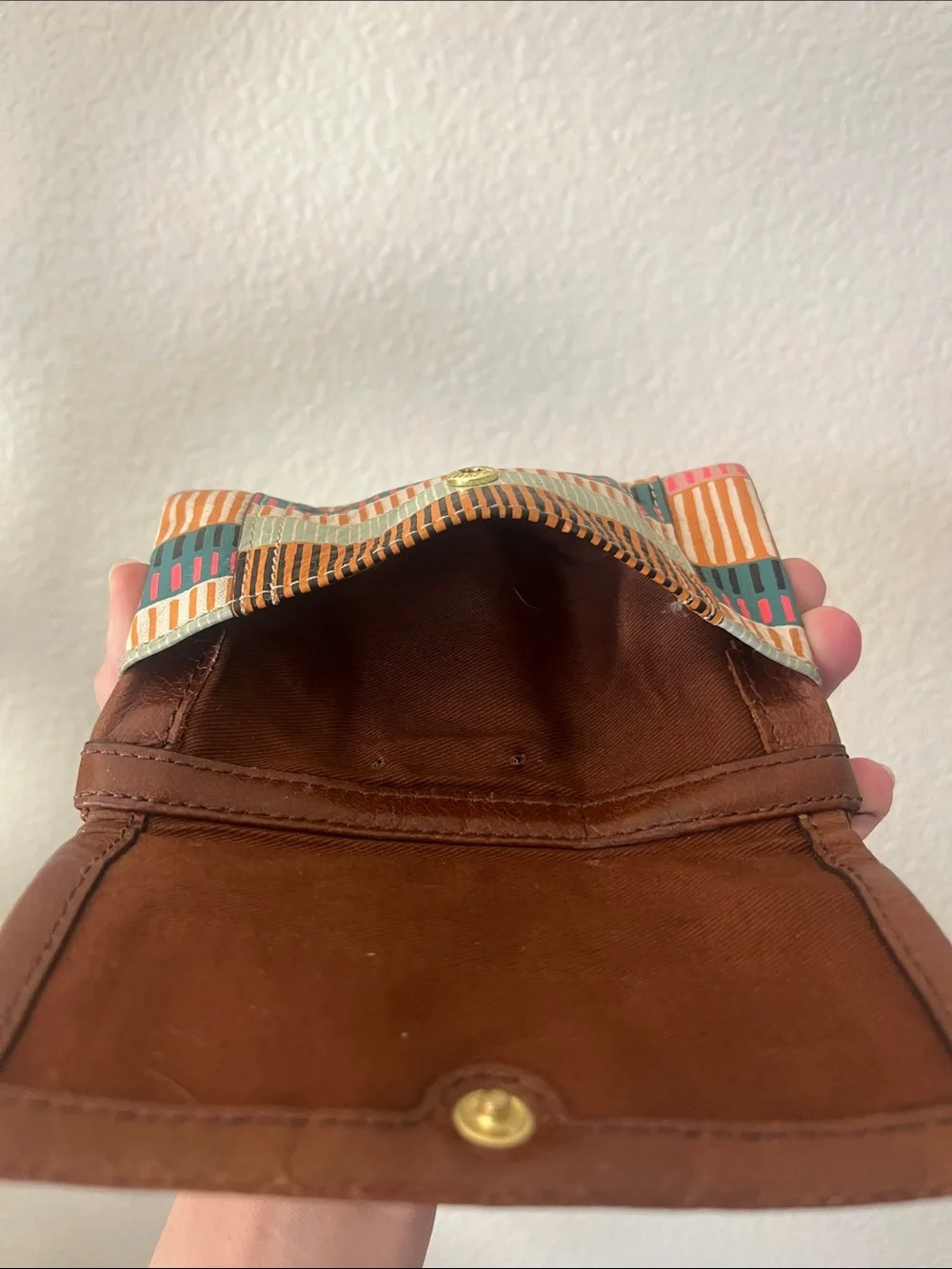Fossil Brown Leather Wallet with Multicolor Stripe Accent